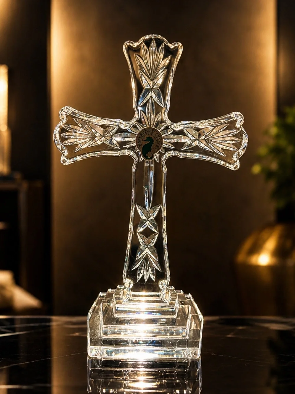 Waterford Crystal Clear Cut Crystal Cross with Emblem